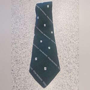 Vintage Green Silk Tie featuring "S" logo and "Michigan State University"